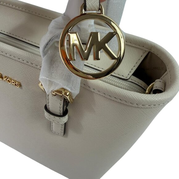 MICHAEL KORS Jet Set Small Saffiano Leather Top-Zip Tote Bag Light Cream NWT - Picture 7 of 16